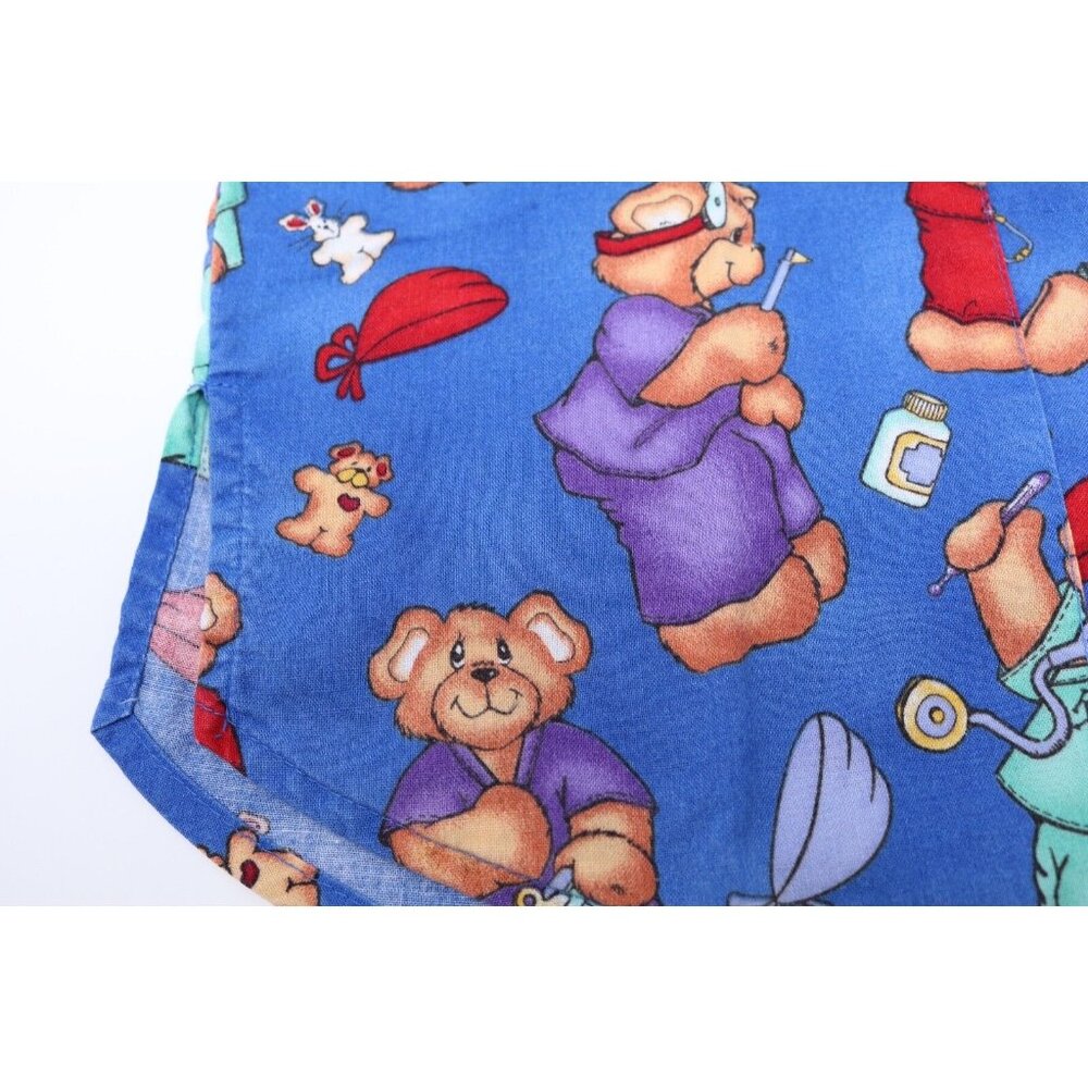 Apple Life Scrub Top Womens M Blue Bear Dr Nurse Print Medical Uniform Shirt VTG - Picture 7 of 11